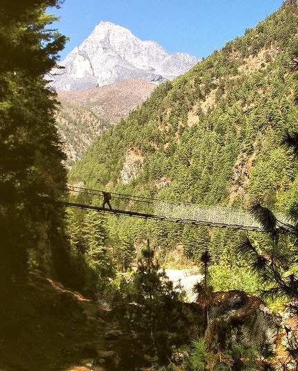 A bridge crossing on the way to Everest Base Camp Trek in Nepal