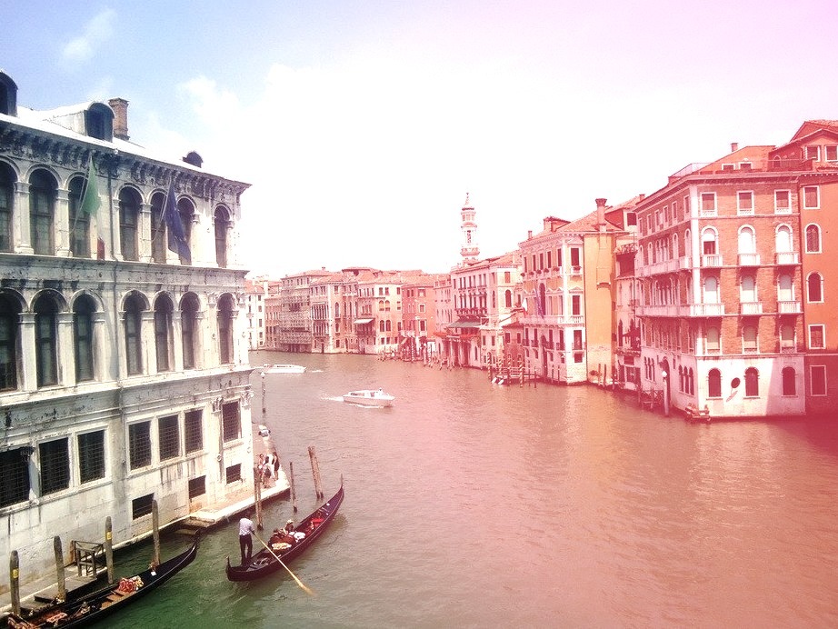 Gondolas on the Grand Canal, Venice, Italy. 