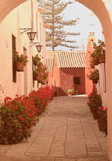 Picturesque alley at Santa Catalina Convent in Arequipa, Peru