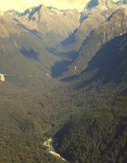 Hollyford River Valley in South Island, New Zealand